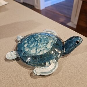 Glass Sea Turtle Sculpture - Blue Decorative Art